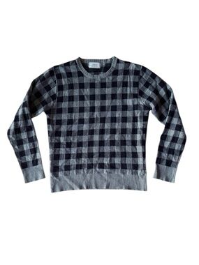 Officine Generale XL Gray Blue Sweater Merino Wool Cashmere Plaid